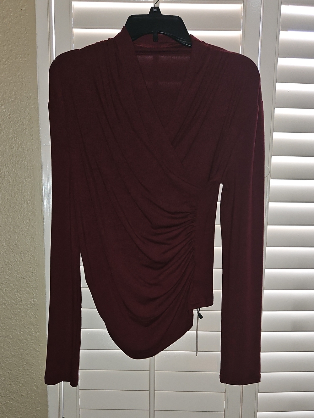 Commense Women’s Draped Long-Sleeve Top - Burgundy